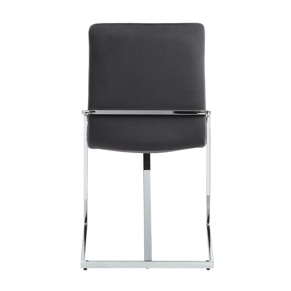 Set of Two Gray and Silver Upholstered Velvet and Metal Dining Side Chairs