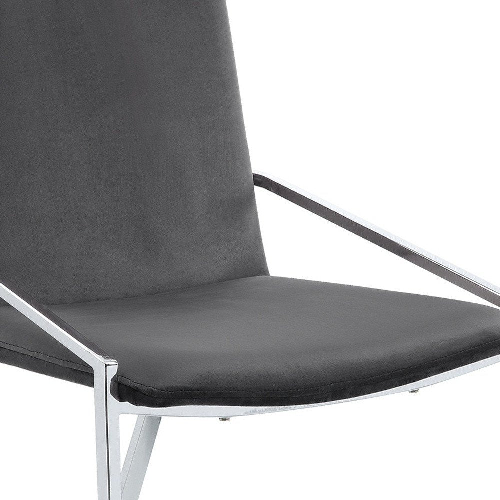 Set of Two Gray and Silver Upholstered Velvet and Metal Dining Side Chairs