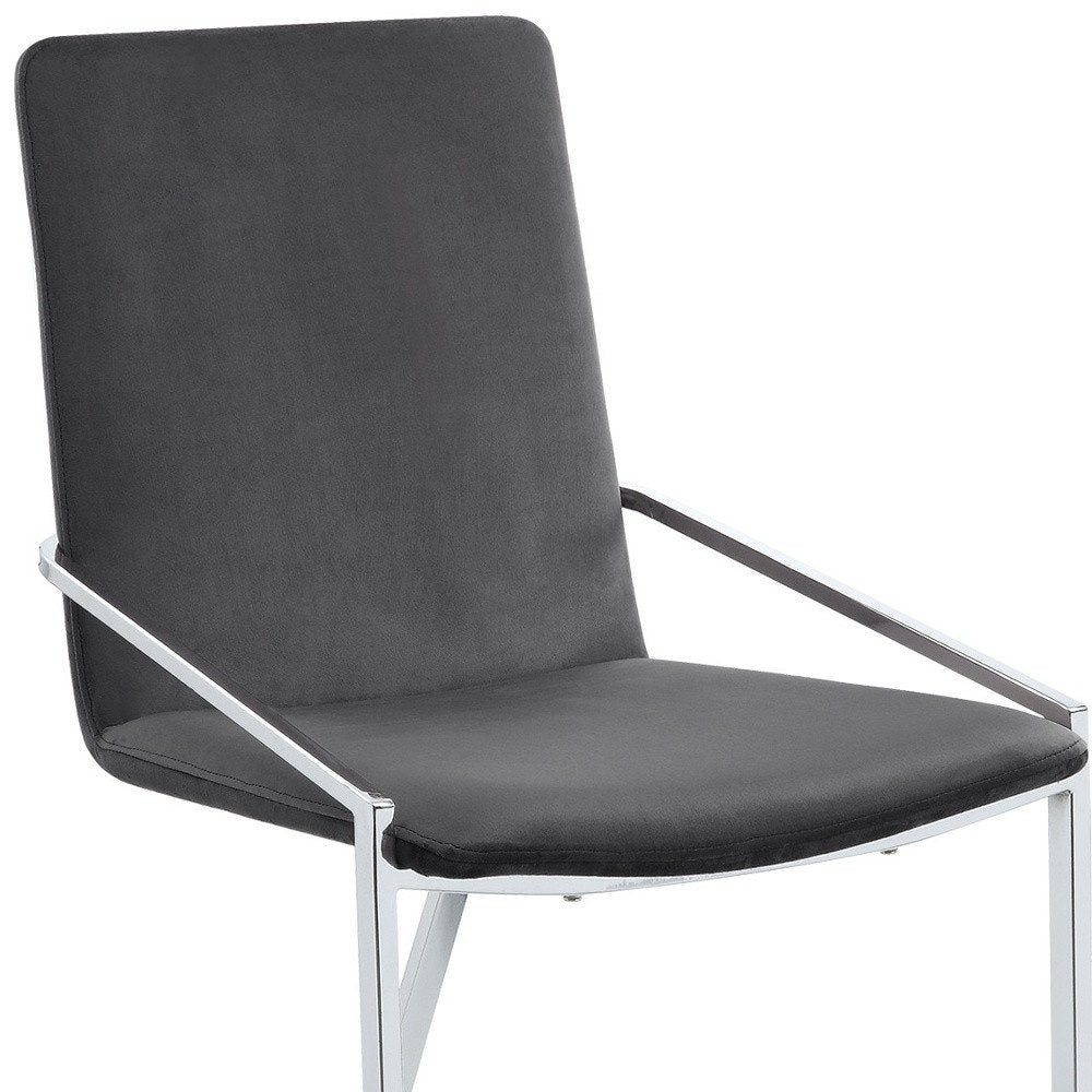 Set of Two Gray and Silver Upholstered Velvet and Metal Dining Side Chairs