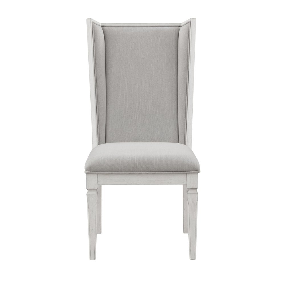 Set of Two Light Gray and White Linen Open Back Dining Side Chairs