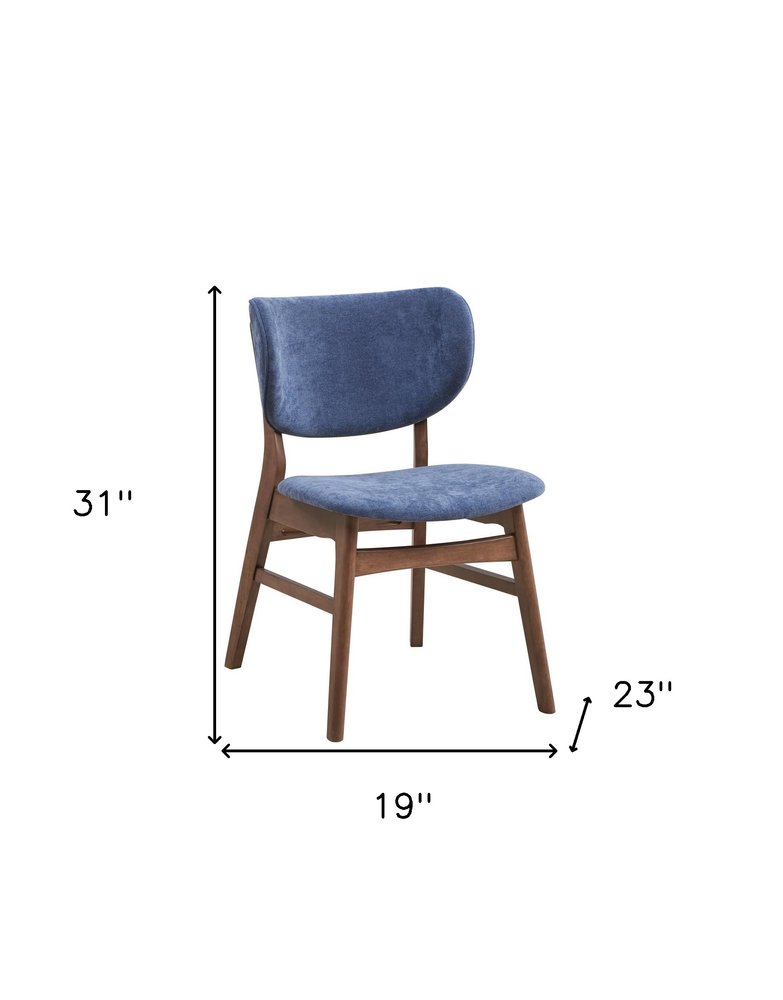 Set of Two Blue and Brown Fabric Open Back Dining Side Chairs