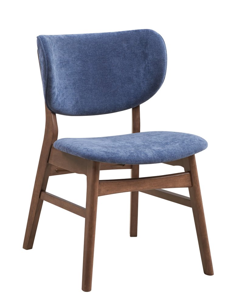 Set of Two Blue and Brown Fabric Open Back Dining Side Chairs