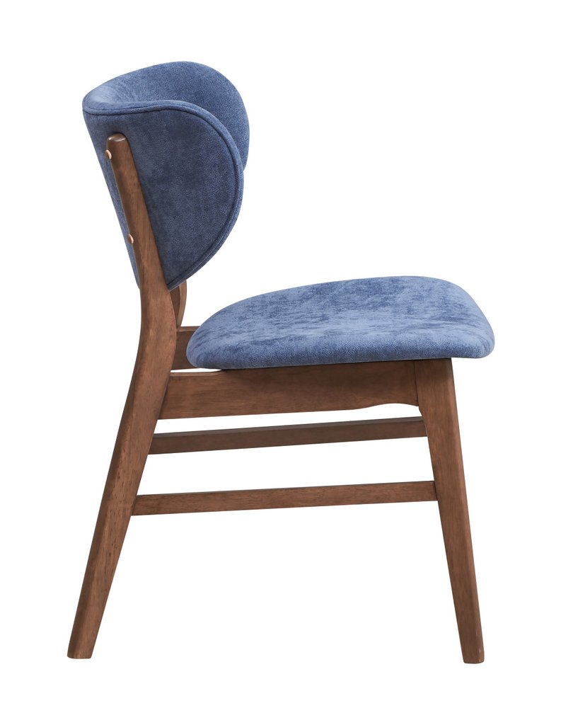 Set of Two Blue and Brown Fabric Open Back Dining Side Chairs