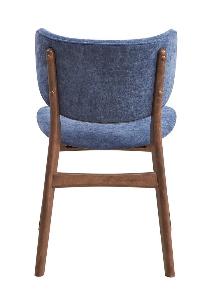 Set of Two Blue and Brown Fabric Open Back Dining Side Chairs