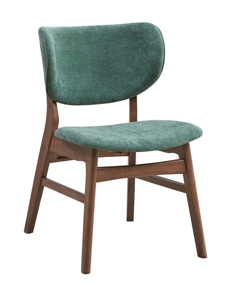Set of Two Green and Brown Fabric Open Back Dining Side Chairs
