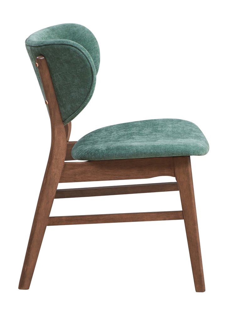 Set of Two Green and Brown Fabric Open Back Dining Side Chairs