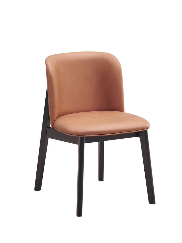 Set of Two Camel and Black Fabric Wing Back Dining Side Chairs
