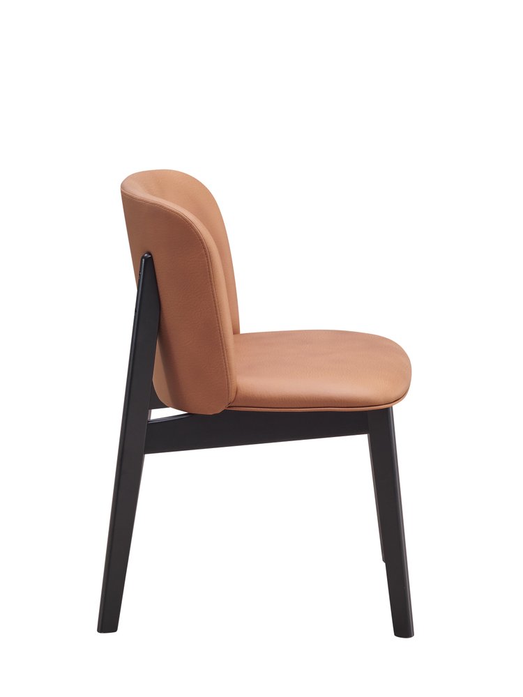 Set of Two Camel and Black Fabric Wing Back Dining Side Chairs