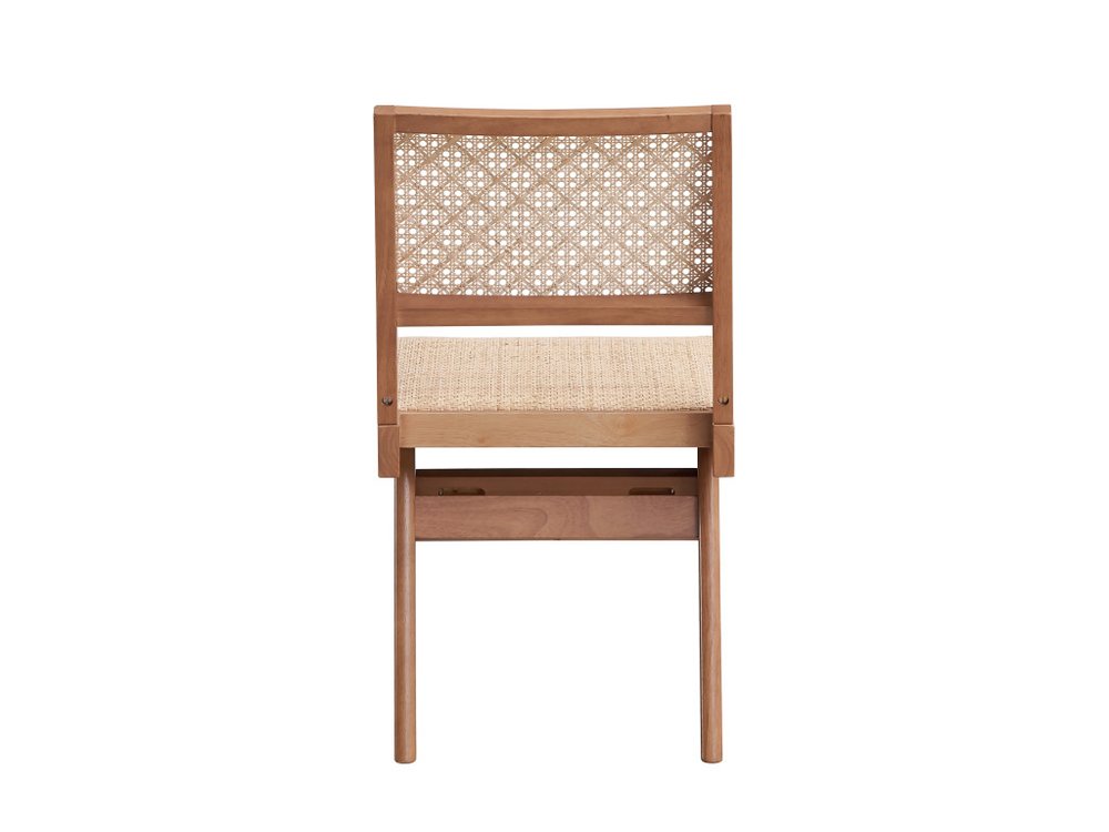 Set of Two Natural Solid Wood and Rattan Open Back Dining Side Chairs