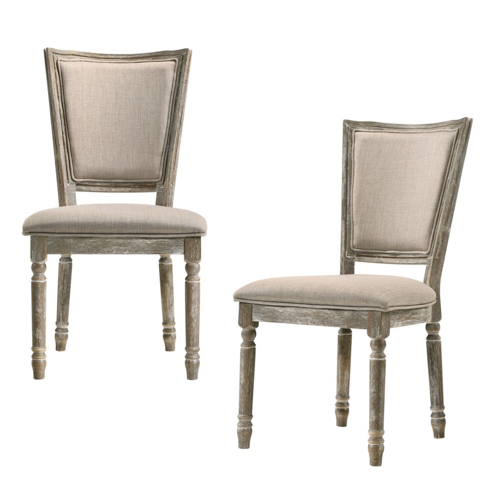 Set of Two Gray Upholstered Fabric and Solid Wood Dining Side Chairs