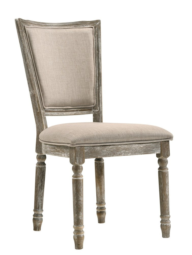 Set of Two Gray Upholstered Fabric and Solid Wood Dining Side Chairs