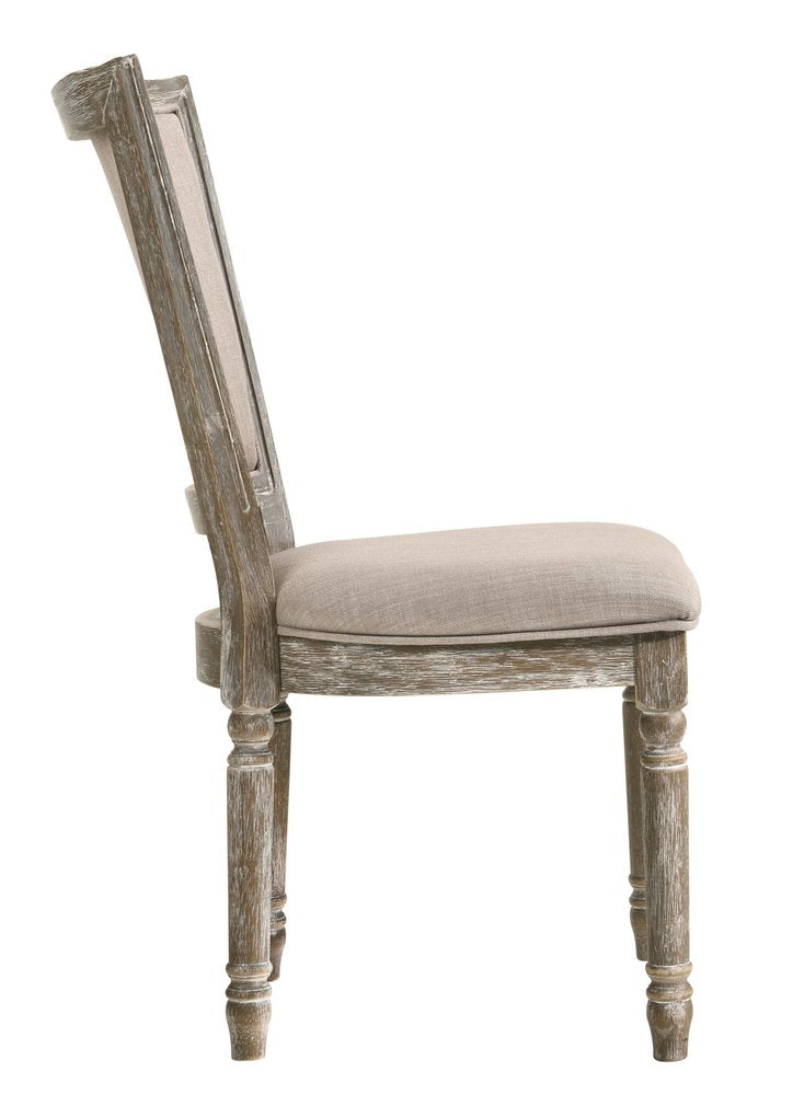 Set of Two Gray Upholstered Fabric and Solid Wood Dining Side Chairs