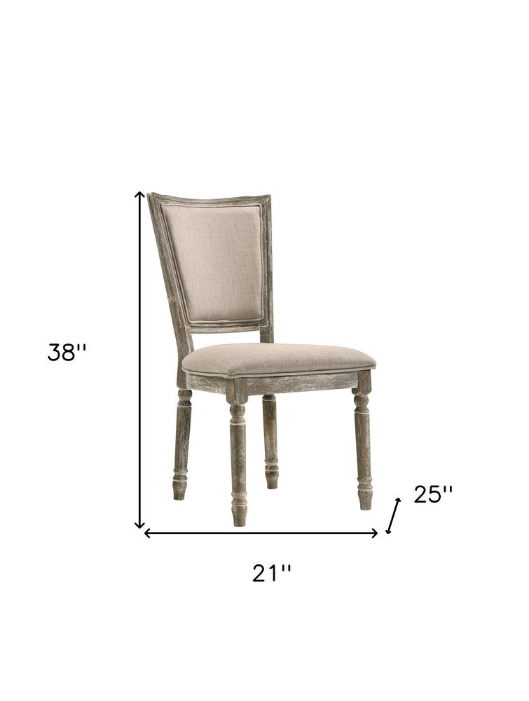 Set of Two Gray Upholstered Fabric and Solid Wood Dining Side Chairs