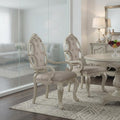 Set of Two Gray and Antiqued White Tufted Fabric Dining Arm Chairs