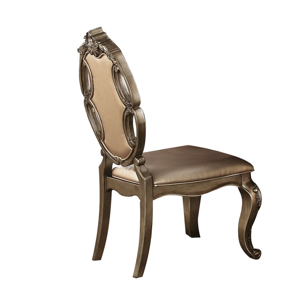Set of Two Tufted Oak Upholstered Faux Leather and Solid Wood Dining Side Chairs