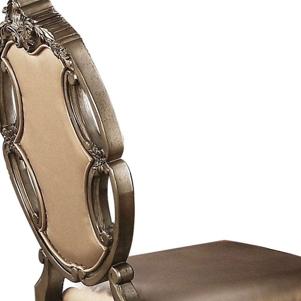 Set of Two Tufted Oak Upholstered Faux Leather and Solid Wood Dining Side Chairs