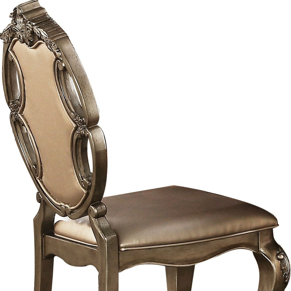 Set of Two Tufted Oak Upholstered Faux Leather and Solid Wood Dining Side Chairs