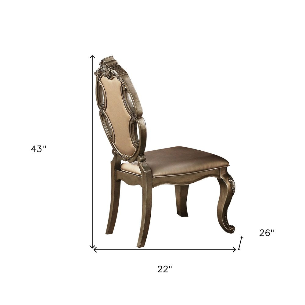 Set of Two Tufted Oak Upholstered Faux Leather and Solid Wood Dining Side Chairs