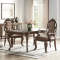 Set of Two Tufted Oak Upholstered Faux Leather and Solid Wood Dining Arm Chairs