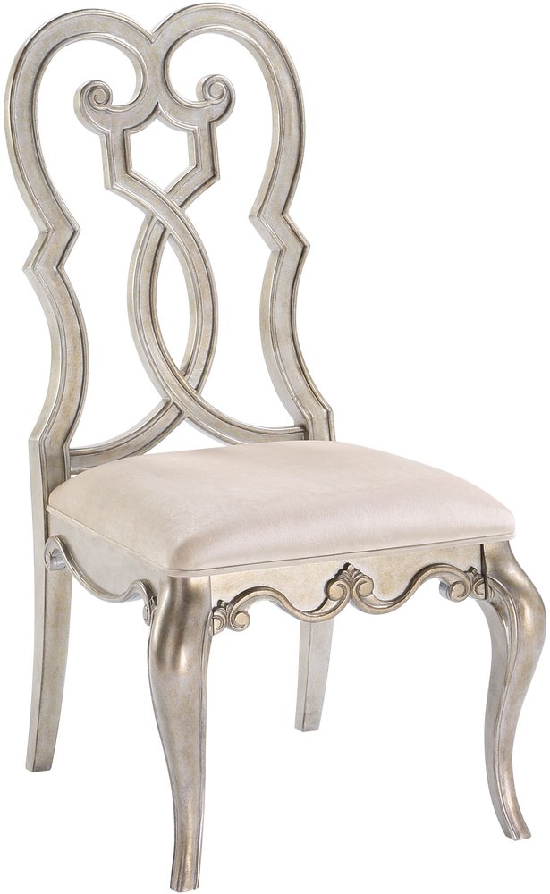Set of Two Ivory and Champagne Upholstered Velvet and Solid Wood Dining Side Chairs