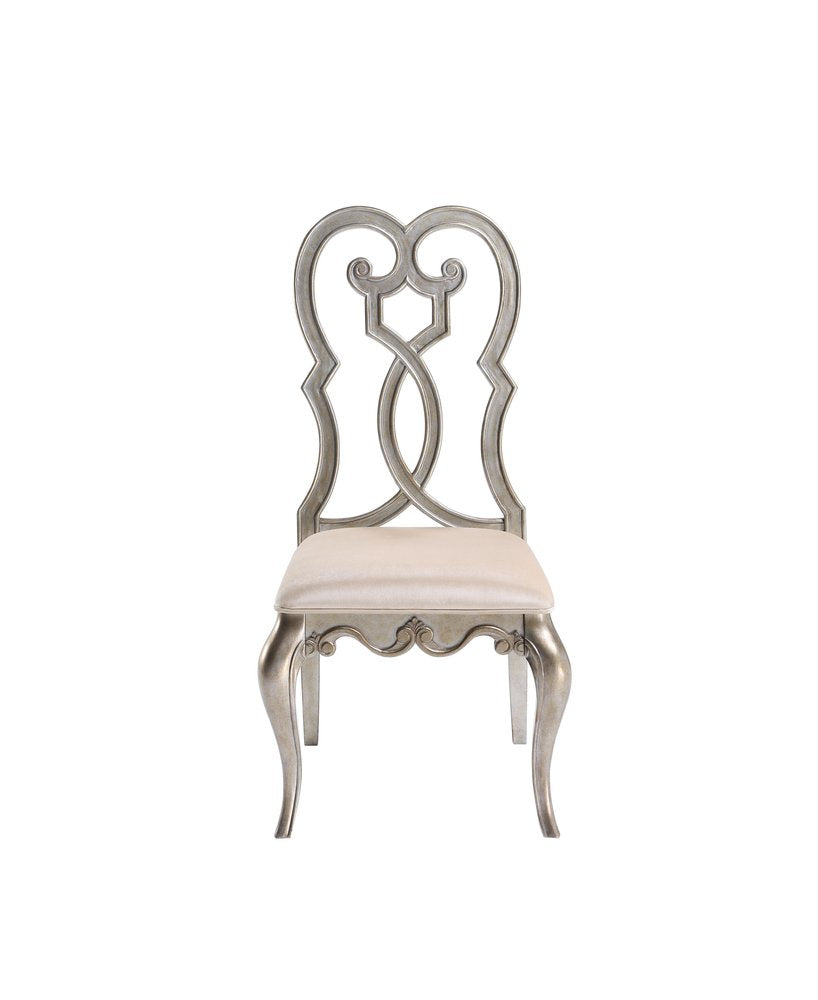 Set of Two Ivory and Champagne Upholstered Velvet and Solid Wood Dining Side Chairs