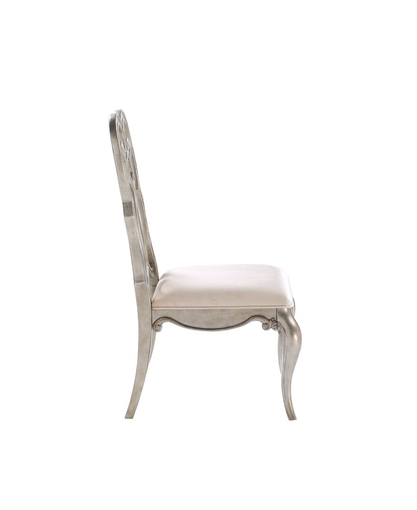 Set of Two Ivory and Champagne Upholstered Velvet and Solid Wood Dining Side Chairs