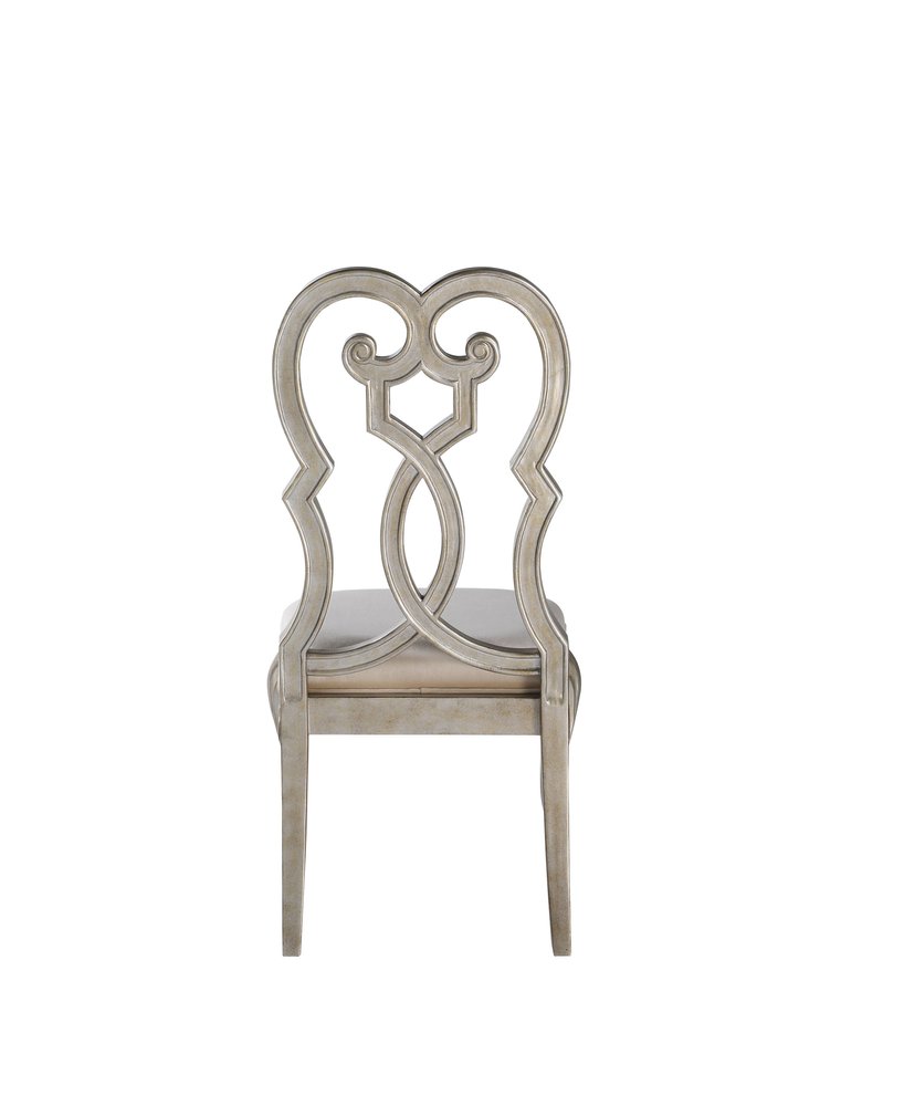 Set of Two Ivory and Champagne Upholstered Velvet and Solid Wood Dining Side Chairs