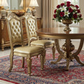 Set of Two Tufted Bone and Brass Upholstered Faux Leather and Wood Dining Side Chairs