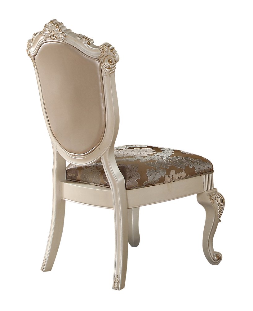 Set of Two Tufted Rose Gold and Pearl Upholstered Faux Leather and Solid Wood Dining Side Chairs