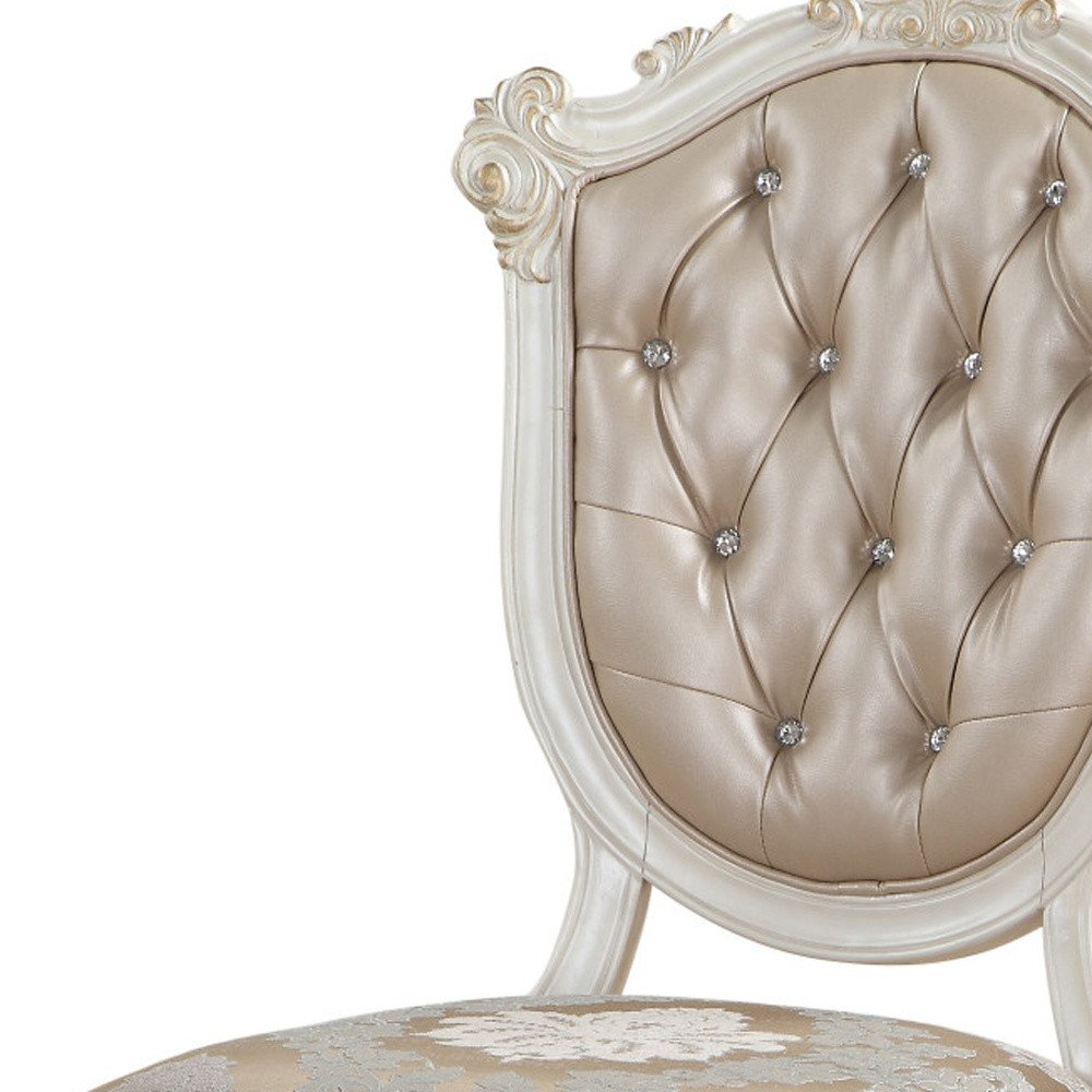 Set of Two Tufted Rose Gold and Pearl Upholstered Faux Leather and Solid Wood Dining Side Chairs