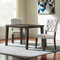 Set of Two Tufted Gray Upholstered Linen and Solid Wood Open Back Dining Side Chairs
