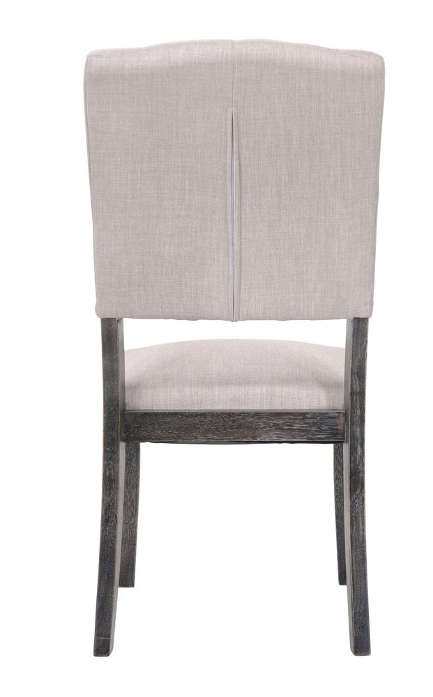 Set of Two Tufted Gray Upholstered Linen and Solid Wood Open Back Dining Side Chairs