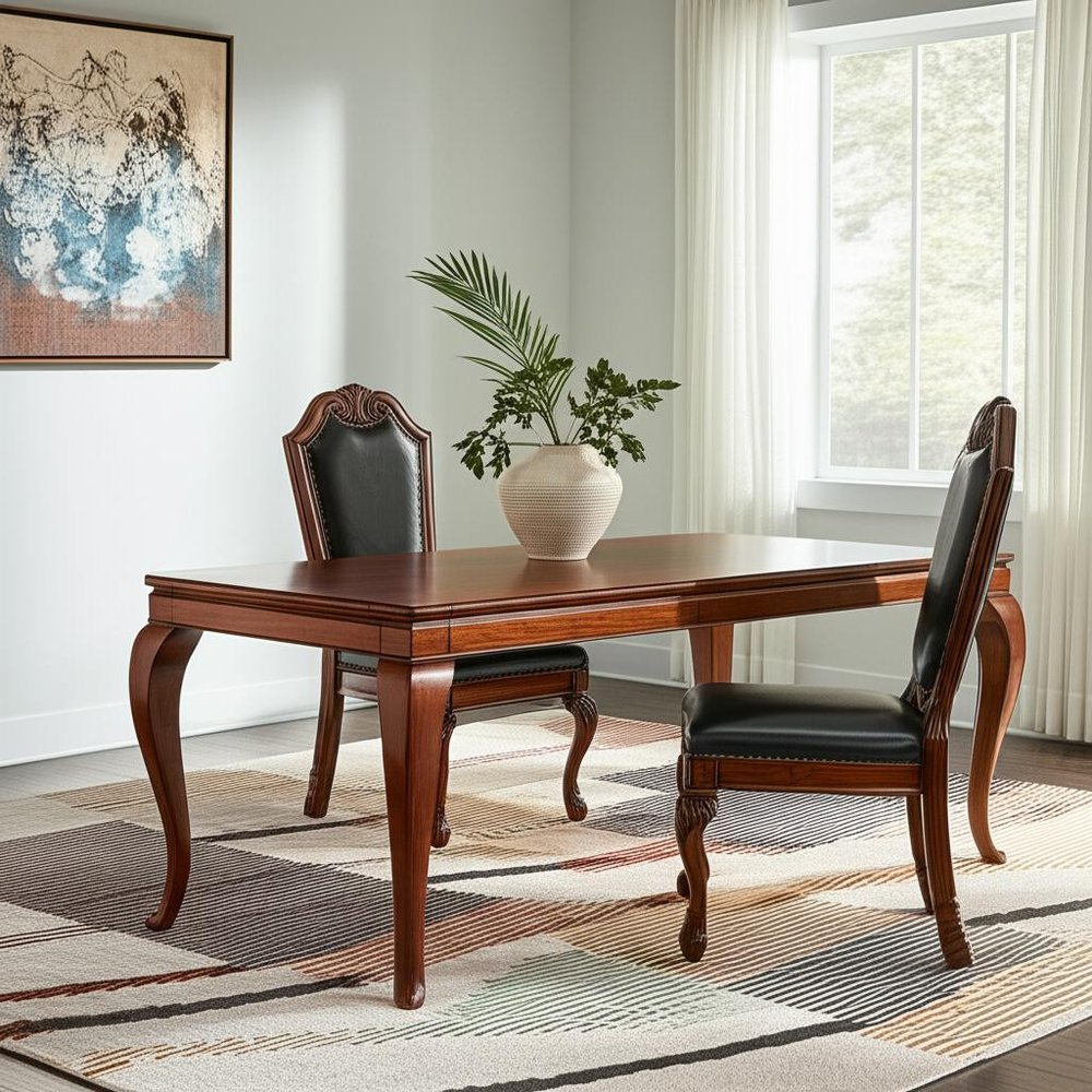 Set of Two Black and Redwood Upholstered Faux Leather and Solid Wood Dining Side Chairs