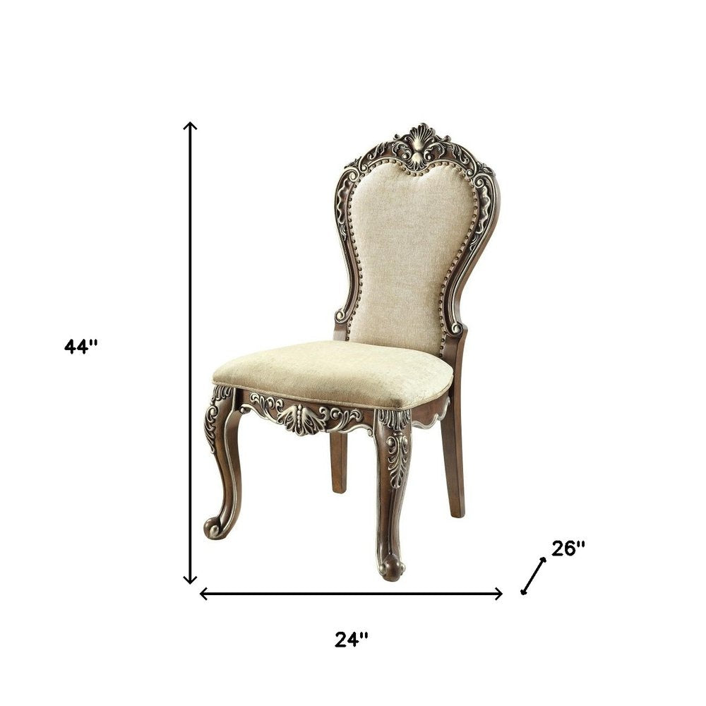 Set of Two Gray and Oak Upholstered Chenille and Solid Wood Dining Side Chairs