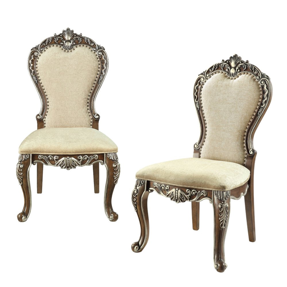 Set of Two Gray and Oak Upholstered Chenille and Solid Wood Dining Side Chairs