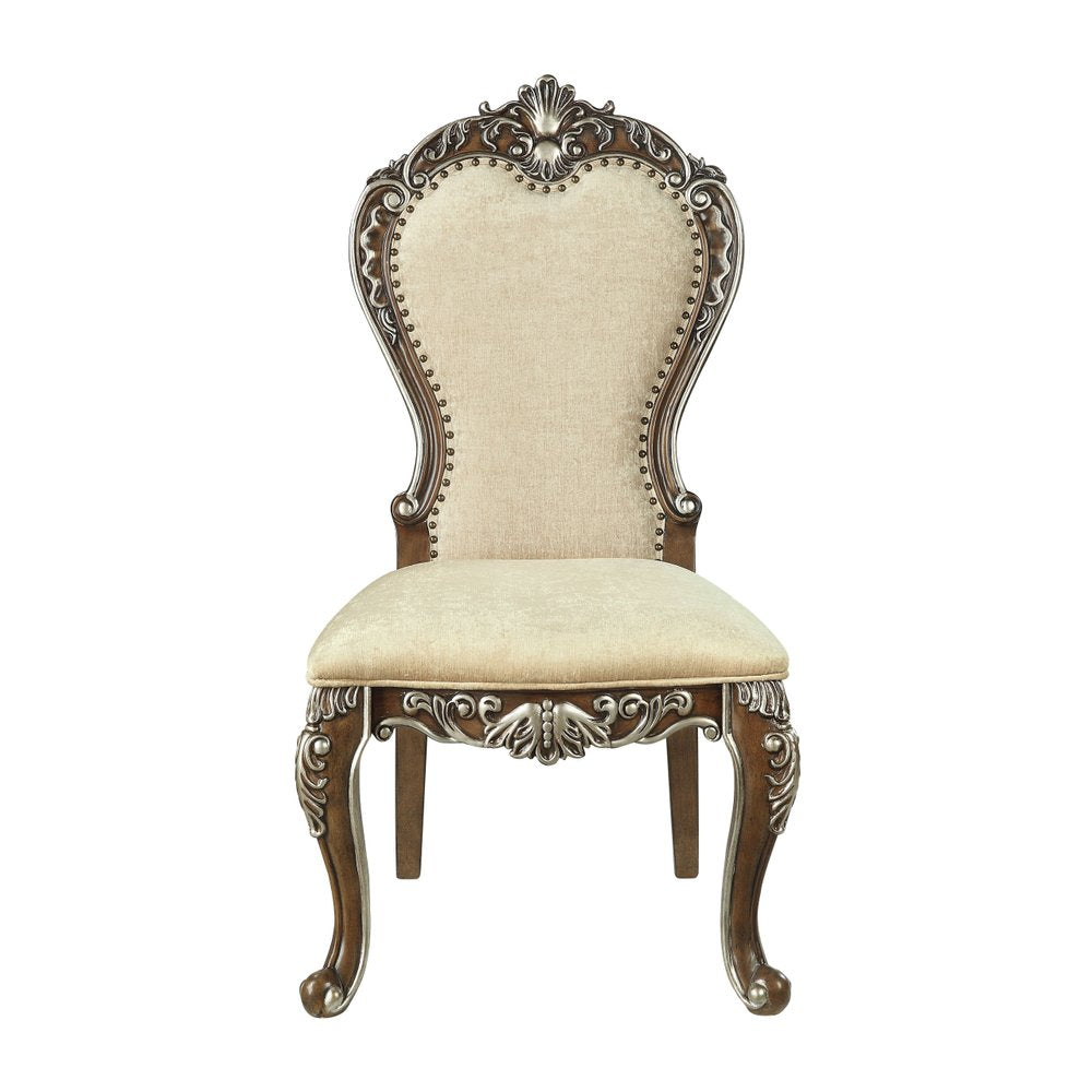 Set of Two Gray and Oak Upholstered Chenille and Solid Wood Dining Side Chairs