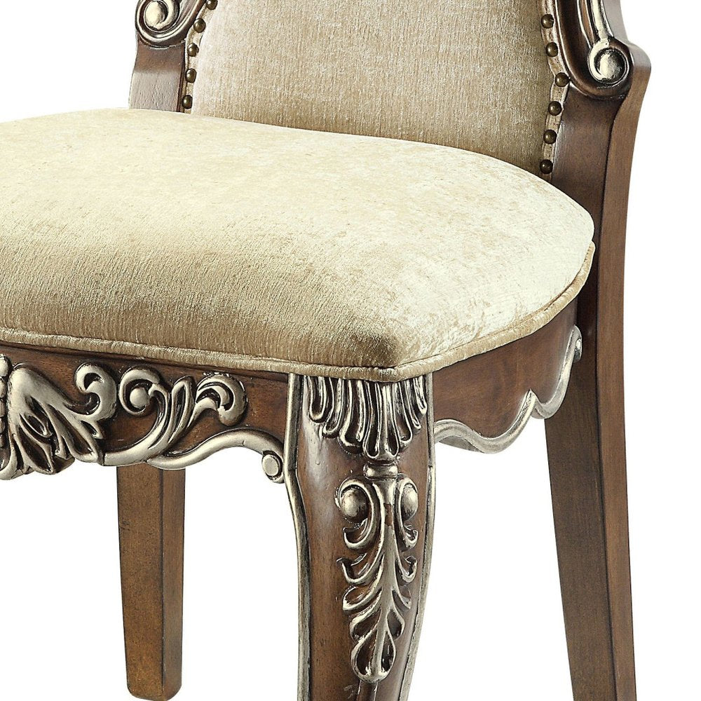 Set of Two Gray and Oak Upholstered Chenille and Solid Wood Dining Side Chairs