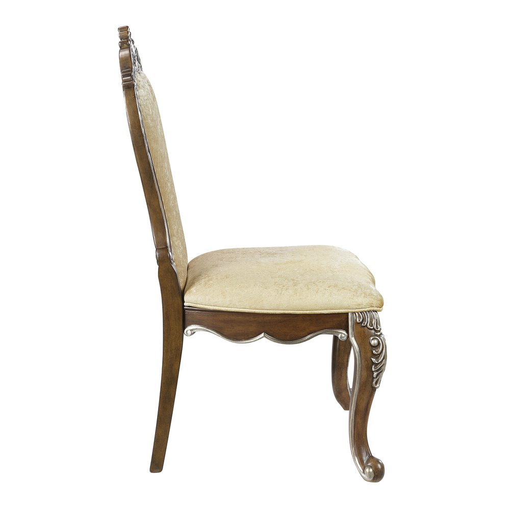 Set of Two Gray and Oak Upholstered Chenille and Solid Wood Dining Side Chairs