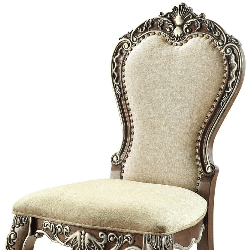 Set of Two Gray and Oak Upholstered Chenille and Solid Wood Dining Side Chairs