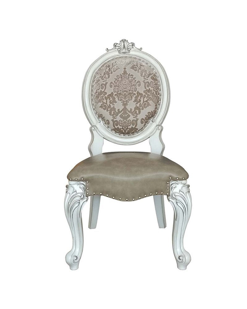 Set of Two Gray and White Upholstered Faux Leather and Solid Wood King Louis Back Dining Side Chairs