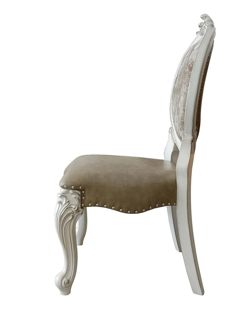 Set of Two Gray and White Upholstered Faux Leather and Solid Wood King Louis Back Dining Side Chairs