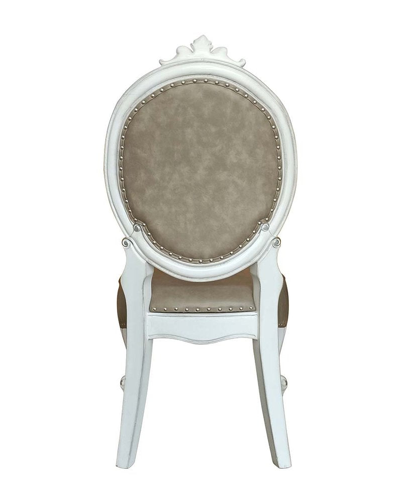 Set of Two Gray and White Upholstered Faux Leather and Solid Wood King Louis Back Dining Side Chairs