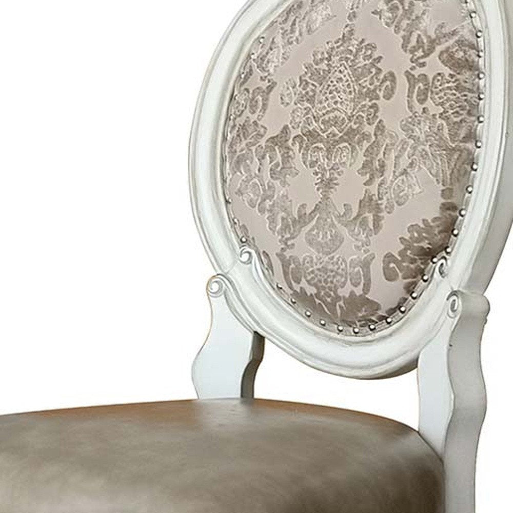 Set of Two Gray and White Upholstered Faux Leather and Solid Wood King Louis Back Dining Side Chairs