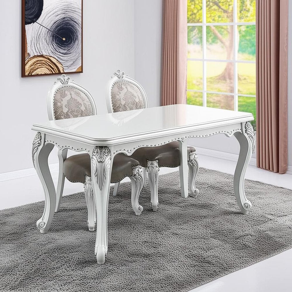 Set of Two Gray and White Upholstered Faux Leather and Solid Wood King Louis Back Dining Side Chairs