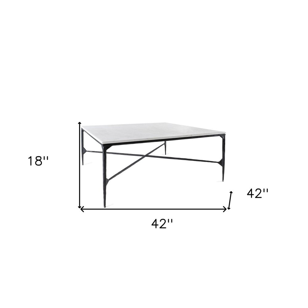 Black and White Genuine Marble and Iron Square Coffee Table - 42-inch