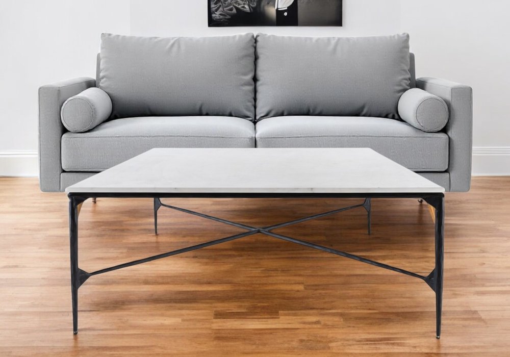 Black and White Genuine Marble and Iron Square Coffee Table - 42-inch