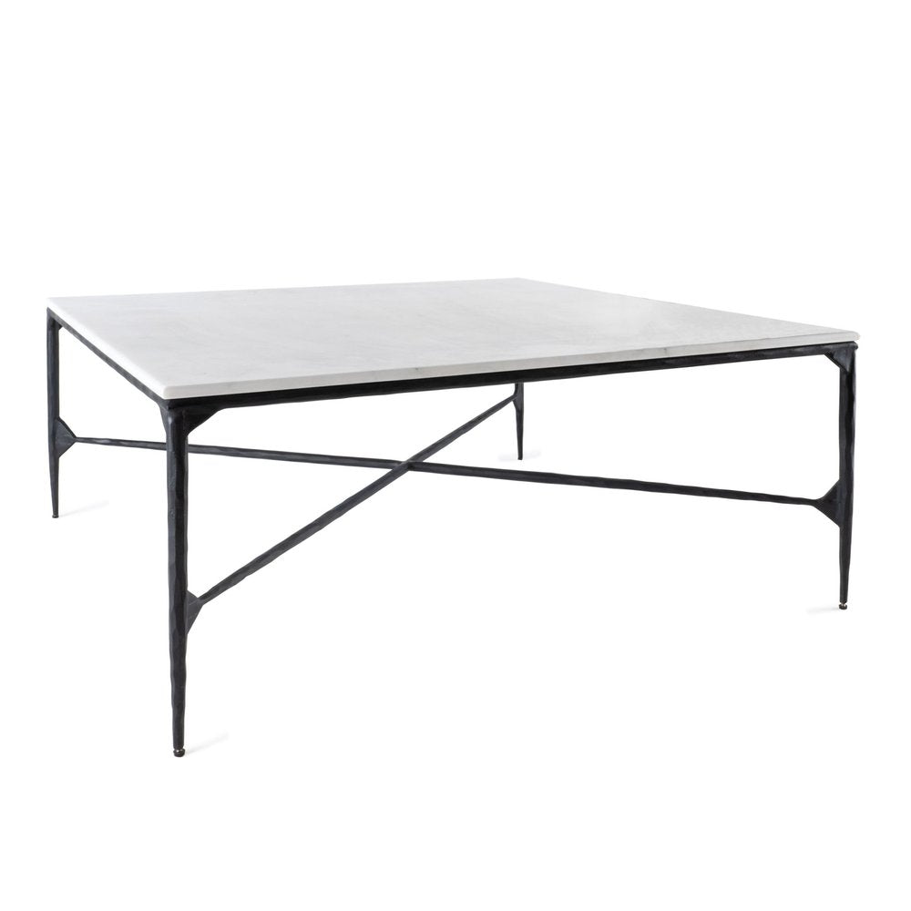 Black and White Genuine Marble and Iron Square Coffee Table - 42-inch