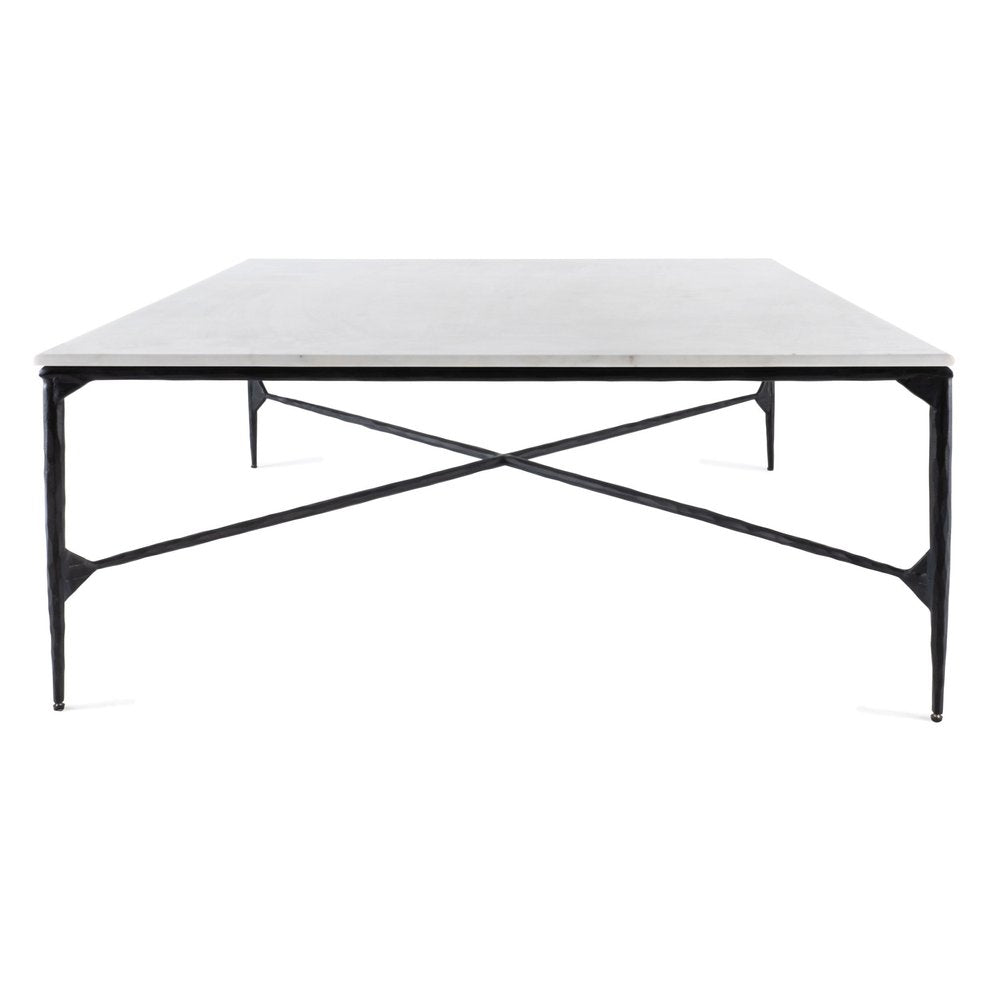 Black and White Genuine Marble and Iron Square Coffee Table - 42-inch