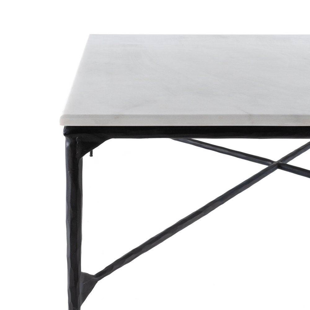 Black and White Genuine Marble and Iron Square Coffee Table - 42-inch