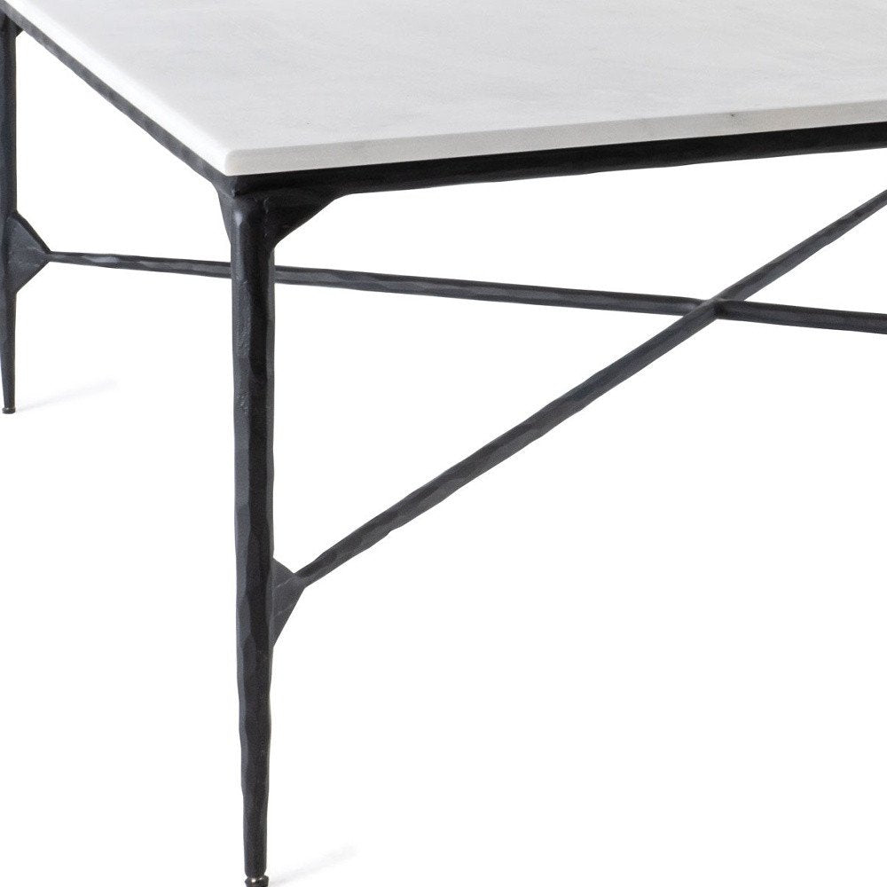 Black and White Genuine Marble and Iron Square Coffee Table - 42-inch
